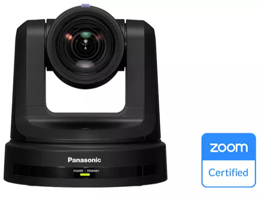Caméra PTZ professionnelle Panasonic avec logo de certification Zoom.