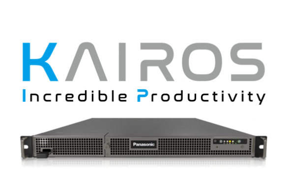 Unité de rack de serveur Panasonic avec texte "Kairos Incroyable Productivité".